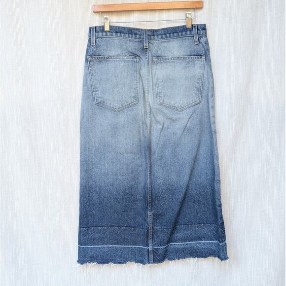 Current/Elliott The Slit Denim Ombre Straight Midi Raw Hem Skirt, size 27 - Picture 3 of 10